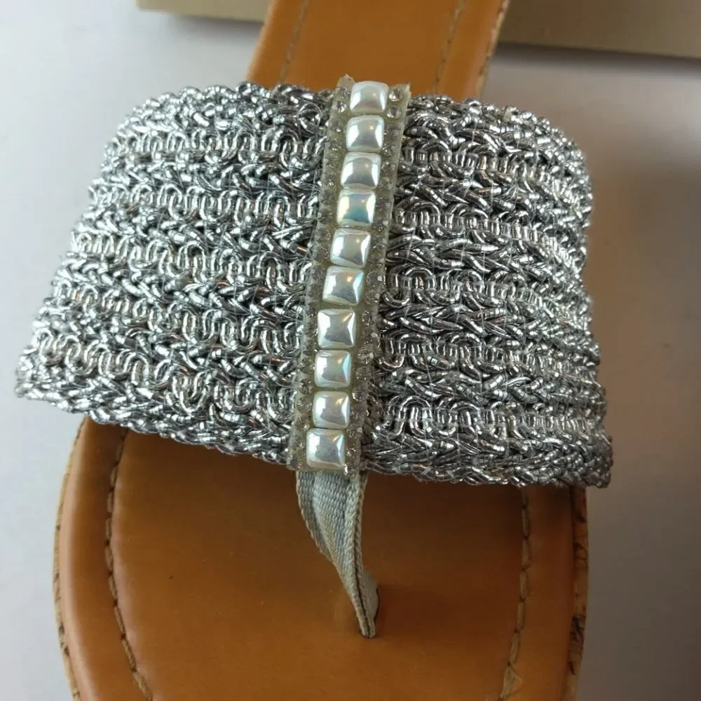 Jessica Cline Debut silver cork wedge heel slides